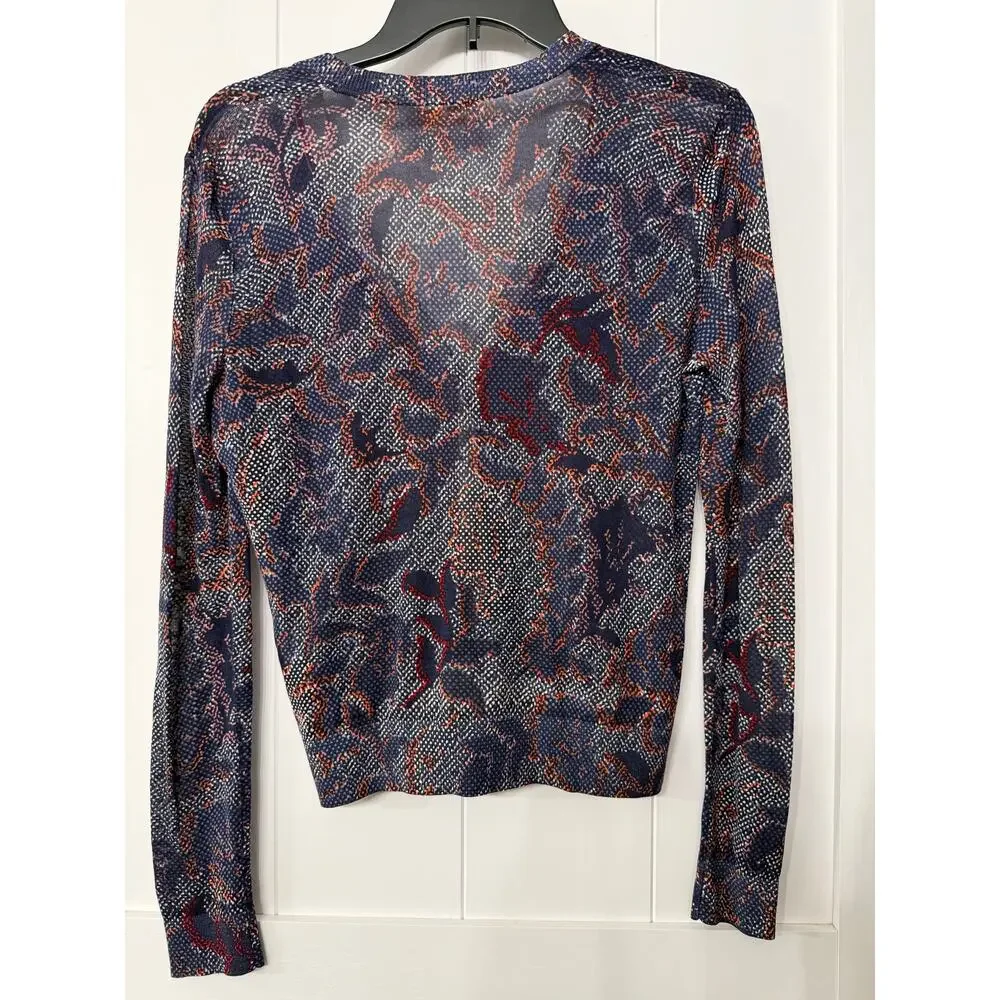 Tory Burch Cardigan navy, red, burnt orange floral print in sz XS